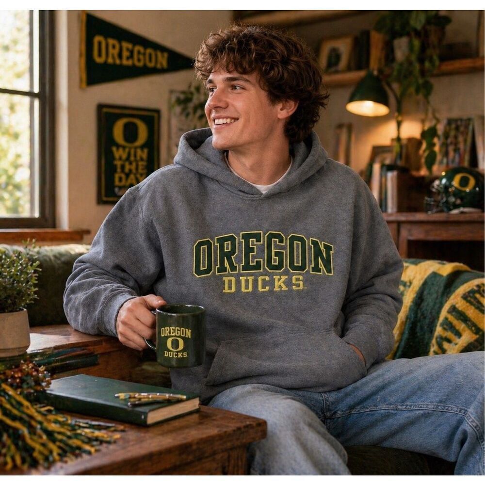 Vintage Old Varsity Brand Oregon Ducks Gray Hooded Sweatshirt Size X-Large